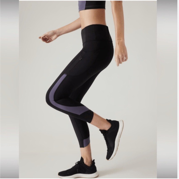 Athleta Ultimate Stash Craft Tight 7/8 Black Purple Colorblock Pockets Size 1X - Picture 1 of 12
